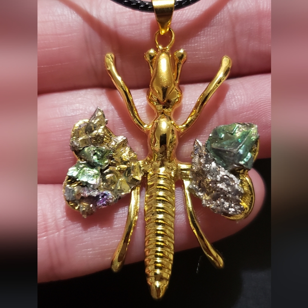 Bismuth Dragonfly Pendant Necklace - Picture 3 of 11